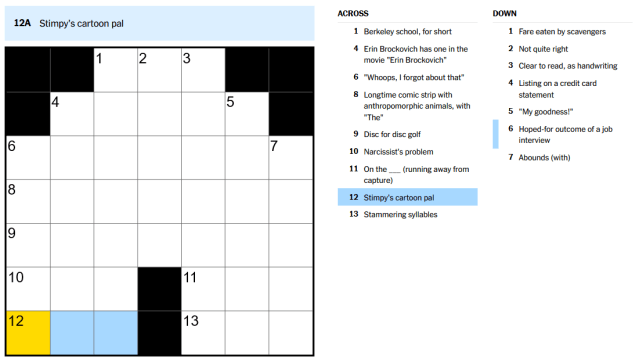 The Aug. 10 mini crossword puzzle from NYT.