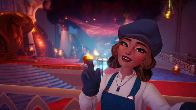 The player pointing at Jafar while he uses magic to try and take over Eternity Isle in Disney Dreamlight Valley.