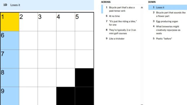 loses it clue in aug. 30 nyt mini crossword