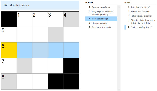 six agree more than enough nyt mini crossword