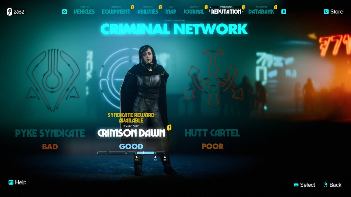 Criminal Network reputation screen in Star Wars Outlaws