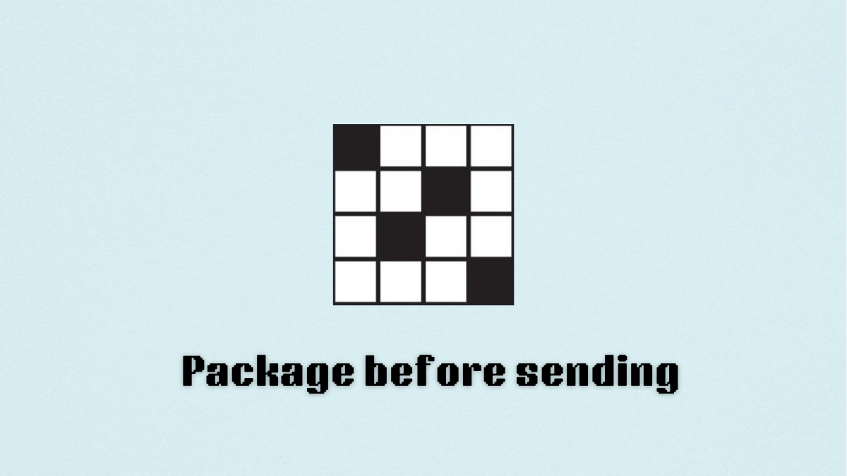 A blank crossword puzzle with the word package before sending