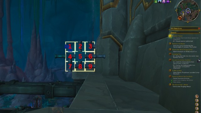 A puzzle with all nine squares numbered for the second tunnel puzzle in the plumber problem quest wow the war within