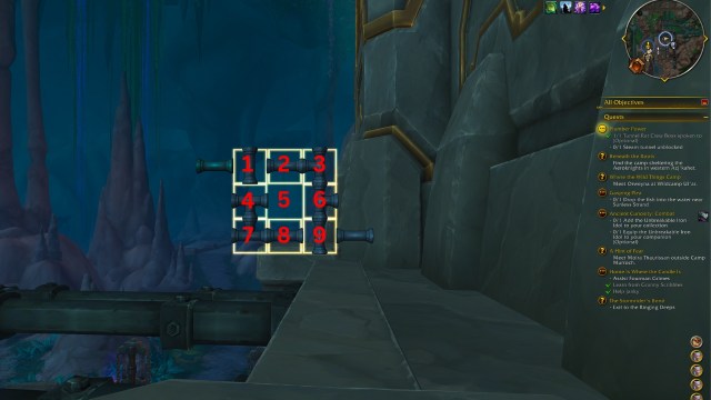 A puzzle with all nine squares numbered for the third tunnel puzzle in the plumber problem quest wow the war within