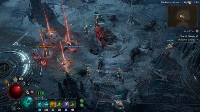 red lights coming from various items on the ground after defeating the beast in the ice in diablo 4