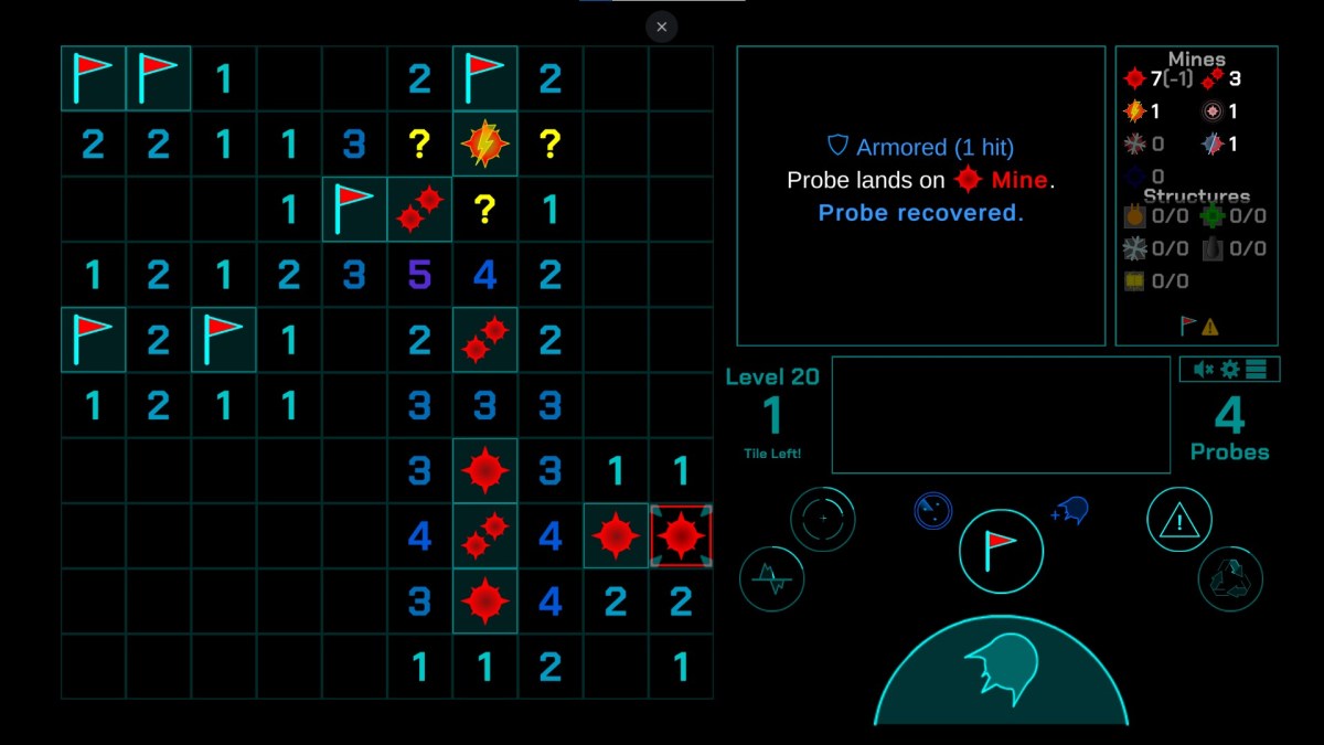 A level 20 board state in Tacticsweeper