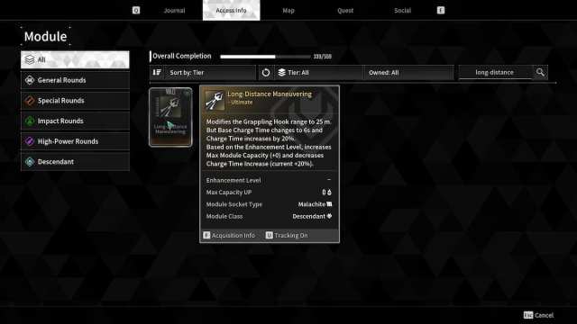 Long-Distance Maneuvering Module in The First Descendant Access Info menu