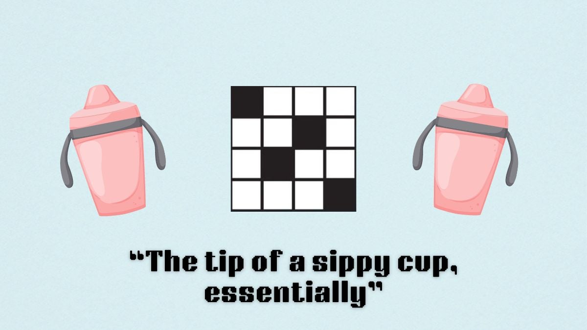 two sippy cups next to a crossword icon and the a tip of the sippy cup clue from the nyt mini crossword