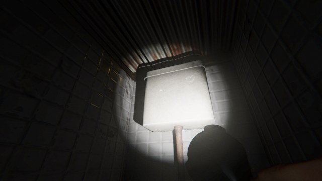 A white heart drawn on a toilet tank in Phasmophobia.