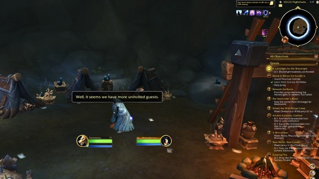 Two cocoons in a cave with an evil NPC in wow the war within