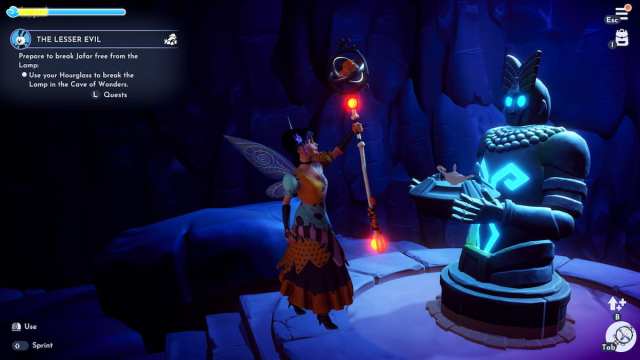 Freeing Jafar from the lamp using magic in Disney Dreamlight Valley.