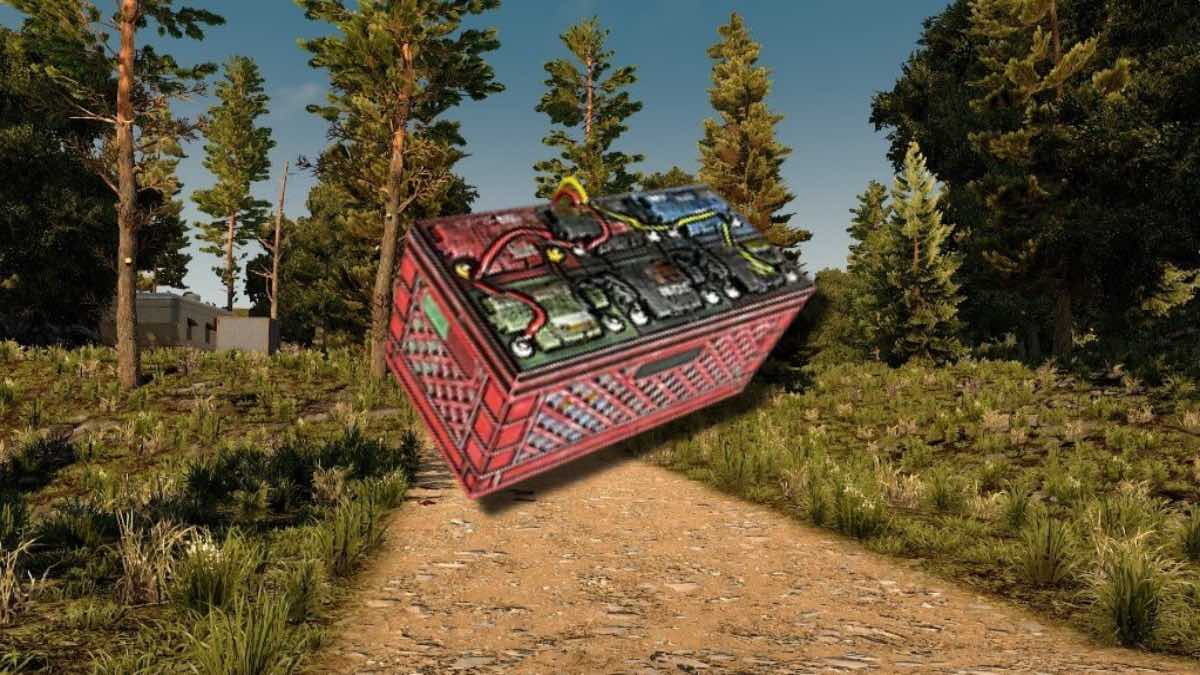 A battery bank in front of a a forest trail