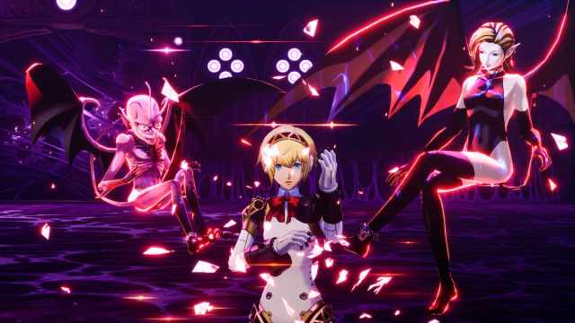 Aigis stands between Incubus and Succubus (left and right, respectively) as they cast the Dreamfest Theurgy.