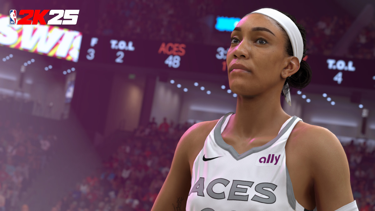 Aja Wilson of the Las Vegas Aces stands on the court in NBA 2K25.