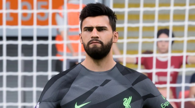 Alisson Becker standing in front of a goal. Image via EA