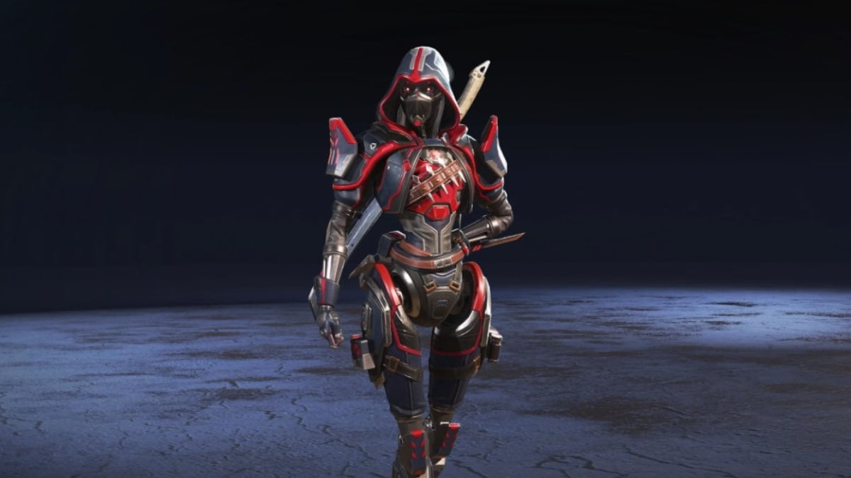 An image of the Blood Bounty Ash skin in Apex Legends. This skin decorate Ash in red armor.