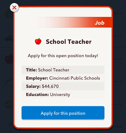 Picture showing teacher offer box for the Scavenger Hunt in Bitlife.