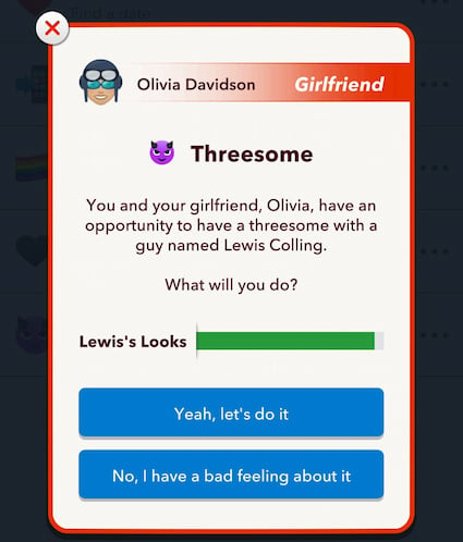 Picture showing the threesome box for the Scavenger Hunt in Bitlife.