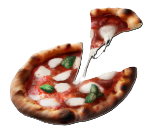 An image of a mozzarella pizza with a slice cut out of it