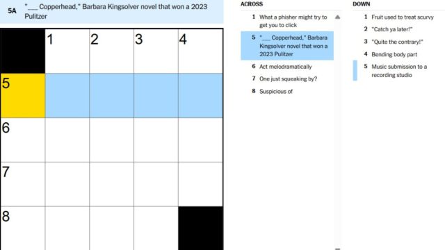 copperhead barbara kingsolver novel that won a 2023 pulitzer clue in sept. 10 nyt mini crossword
