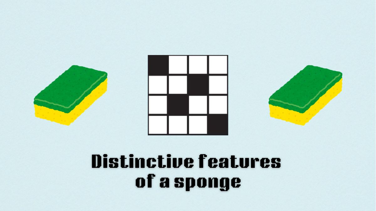 ‘Distinctive features of a sponge' written below a blank crossword. A picture of a sponge is on either side of the crossword.