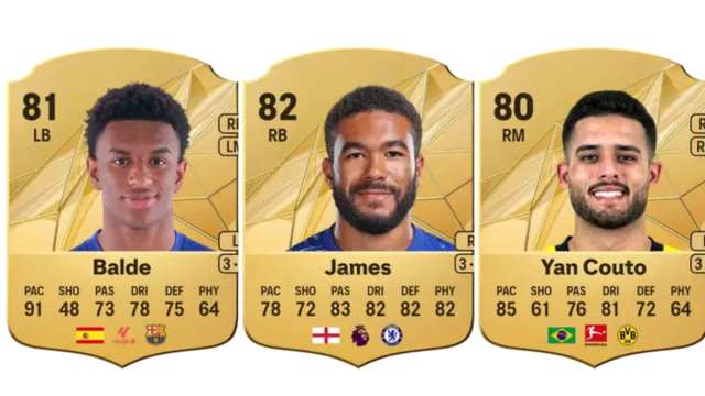 Yan Couto, Reece James, and Alejandro Balde in EA FC 25 Ultimate Team.