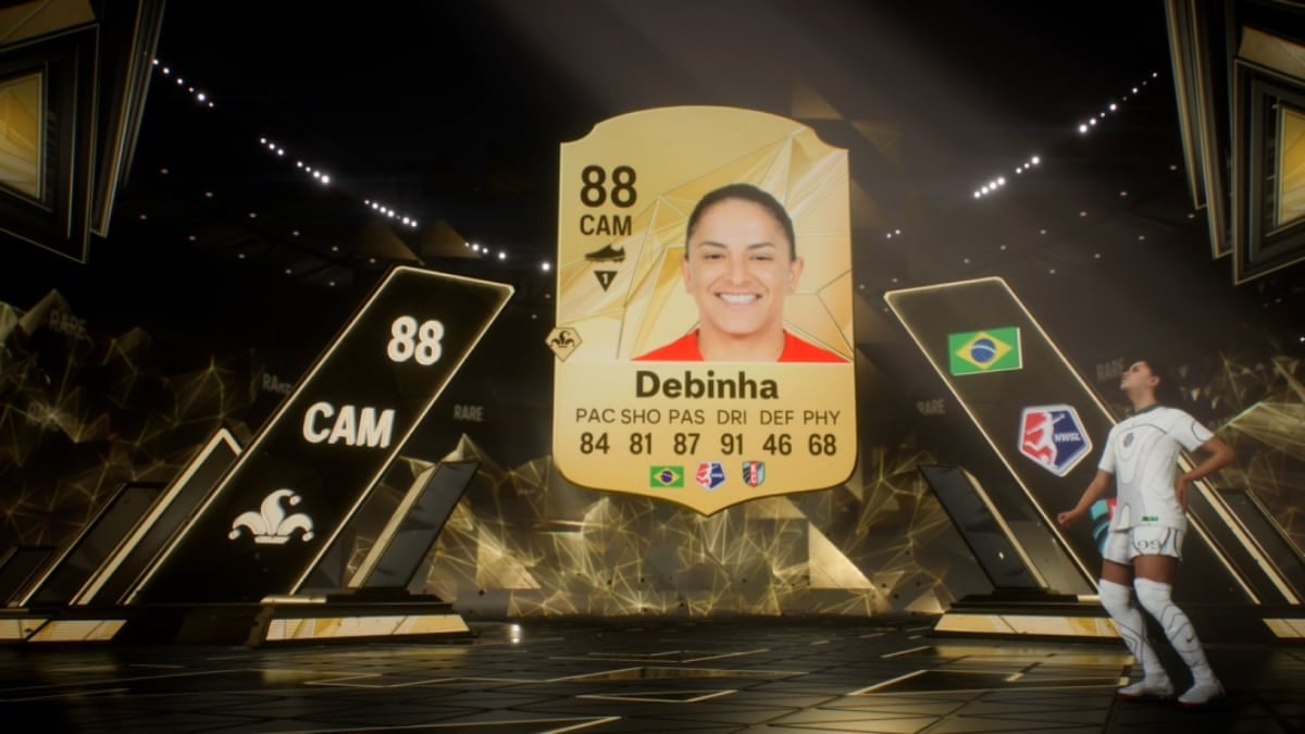 A walkout card for Debinha in EA FC 25.