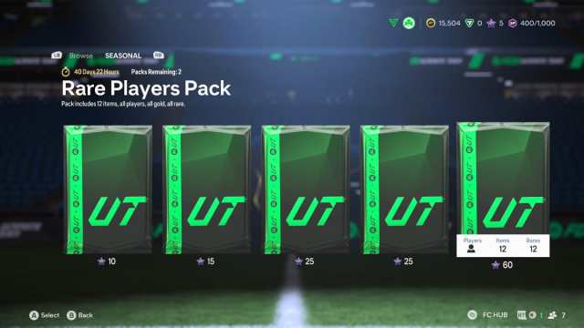 A screen showing Moments rewards in EA FC 25, with a Rare Player Pack highlighted.