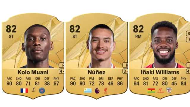 Randal Kolo Muani, Darwin Nunez, and Inaki Williams' cards in EA FC 25.