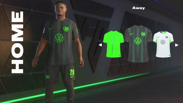 An overview of the Wolfsburg away kit in EA FC 25.