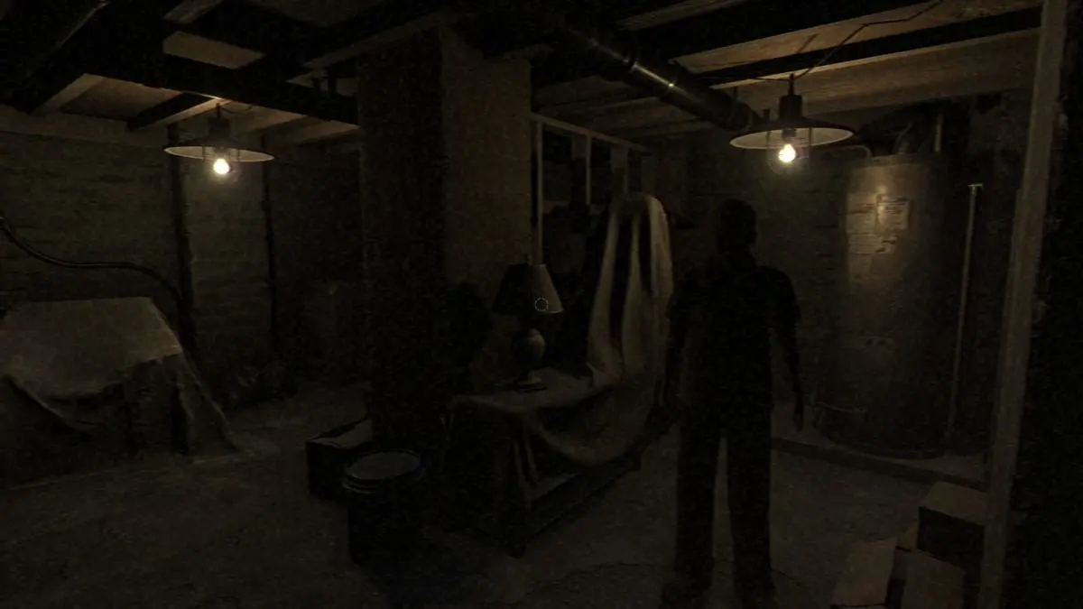 The dimly light basement with "Rick" standing off to the right-hand side