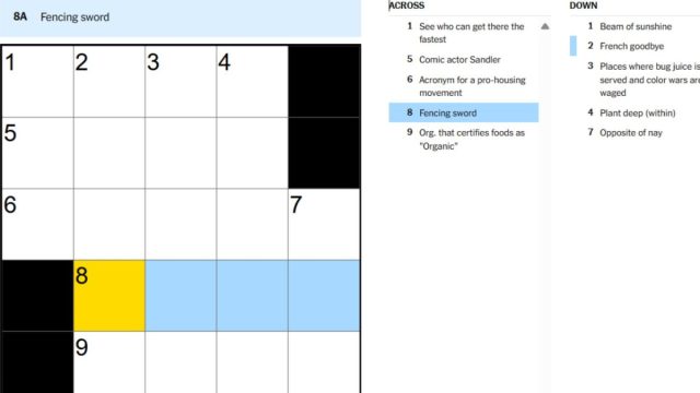 sept 20 nyt mini crossword fencing sword clue