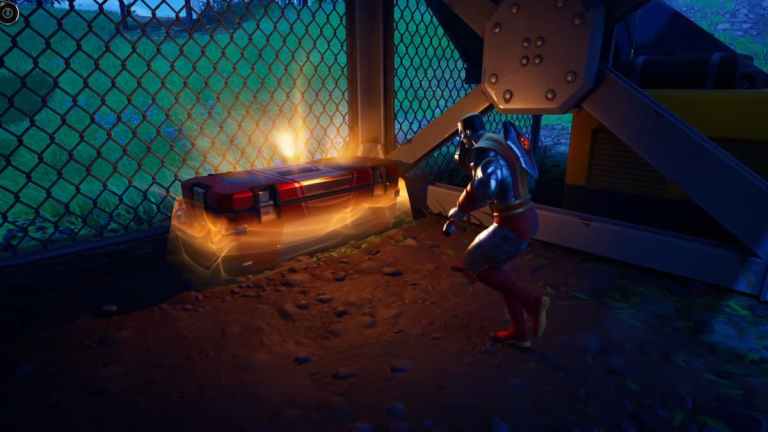 A player in the Colossus skin approaching a Stark Industry Chest in Fortnite.