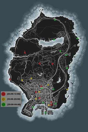 A map of all GTA 5 gang attack locations