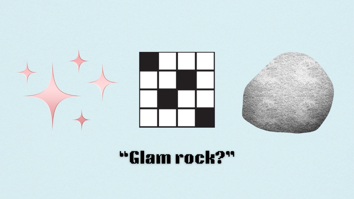 A three stars, a rock, and the crossword clue, glam rock?, from the nyt mini crossword puzzle