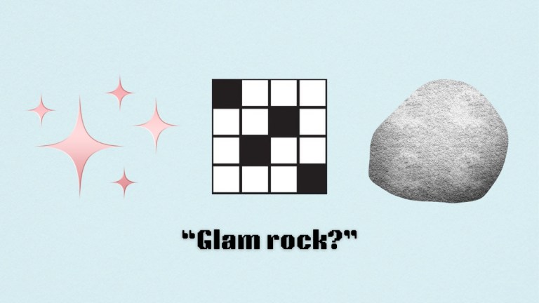 A three stars, a rock, and the crossword clue, glam rock?, from the nyt mini crossword puzzle