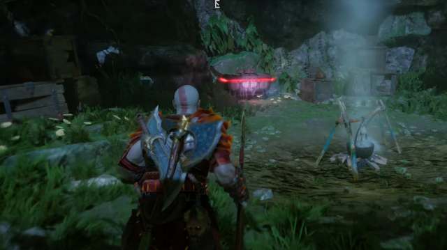 Image showing Kratos and the chest holding a Hardened Remnant