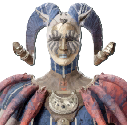 A feminine figure wears a jester hat with red shoulder accents. This is the Huntress Mask