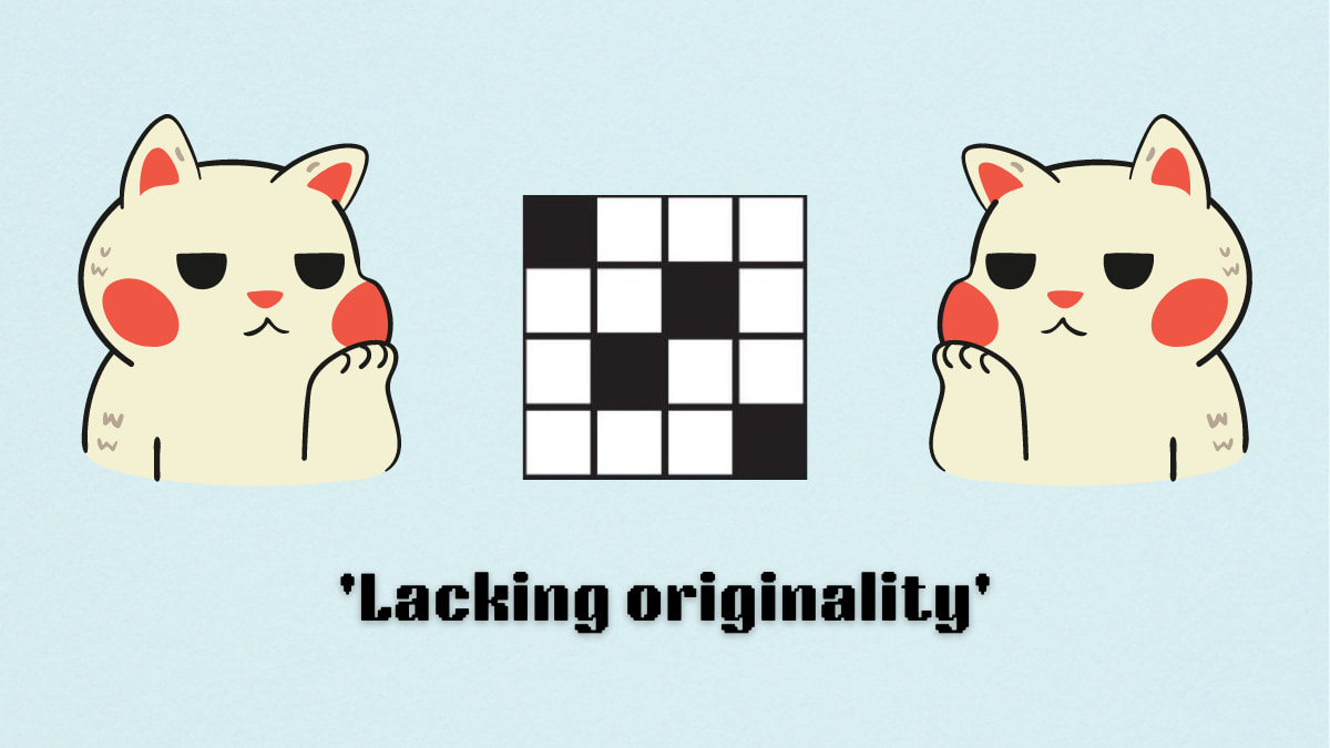 Picture showing the Lacking originality cover clue in NYT Mini Crossword.