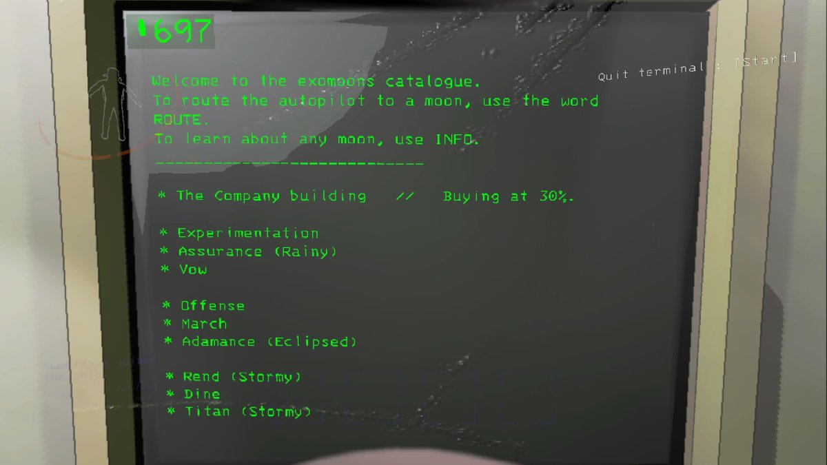 The moon list on the Terminal in Lethal Company