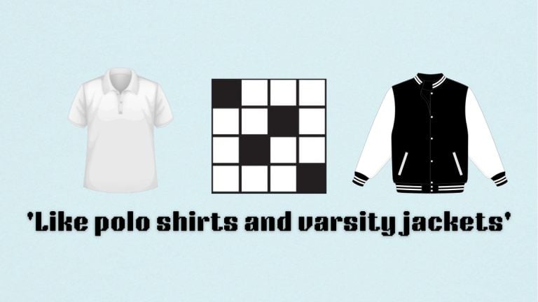 Picture showing the Like polo shirts and varsity jackets clue cover in NYT Mini Crossword.