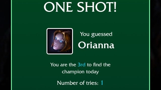 The LoLdle success message with an image of Orianna for the LoLdle quote