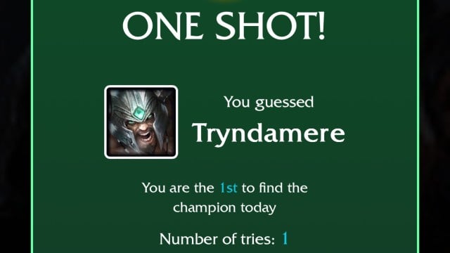 An image of Tryndamere with a success message for the LoLdle quote answer