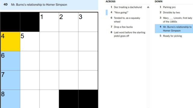 sept 18 nyt mini crossword mburnss relationship to homer simpson clue