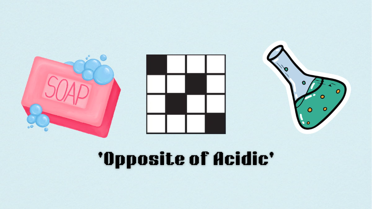 Picture showing the opposite of Acidic clue cover in NYT Mini Crossword.