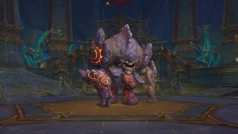 Orta, The Broken Mountain, world boss standing in the arena in WoW The War Within.