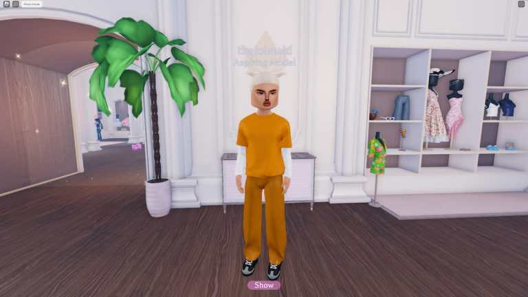 An image from Dress to Impress in Roblox of a male character in a prison jumpsuit.