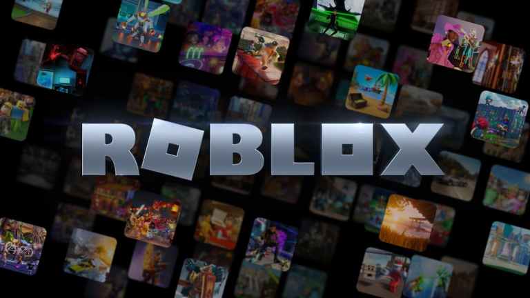 An image of the Roblox logo with many different games in the background.