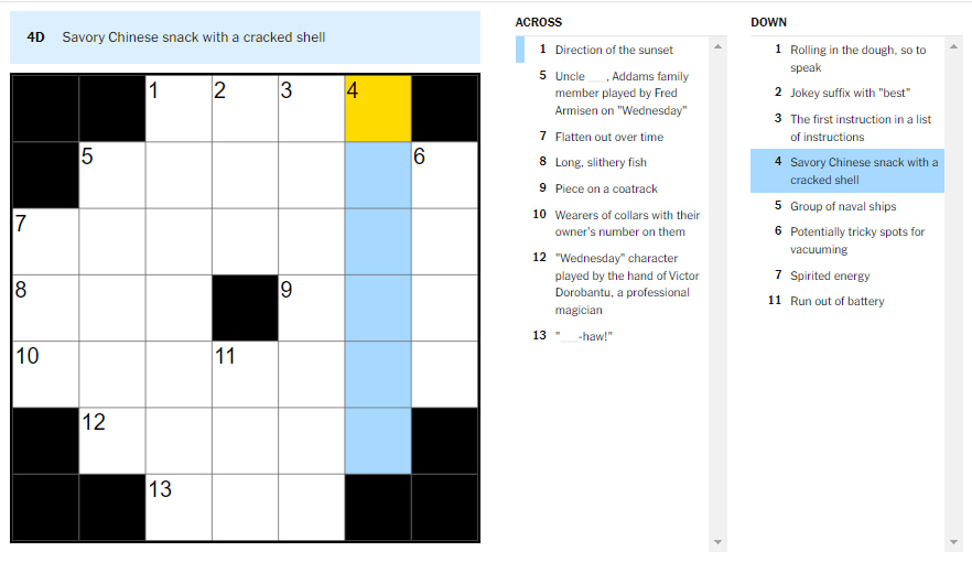 Picture showing the savory Chinese snack with a cracked shell clue in NYT Mini Crossword.