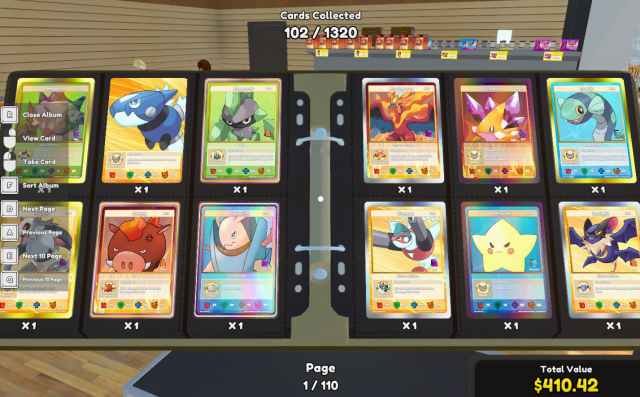 opening up your card binder in tcg card sim to see 12 various rarity of cards